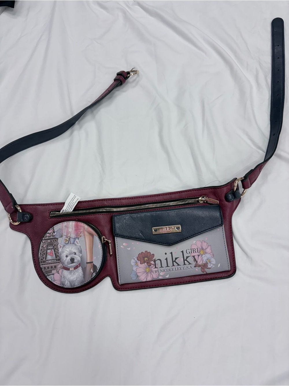 Nicole Lee Nikki Girl Burgundy and Navy Crossbody Belt Bag